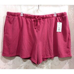 Pink High Rise Comfy Pull On Shorts 3X Cotton Blend Soft Terry Bright Colorful